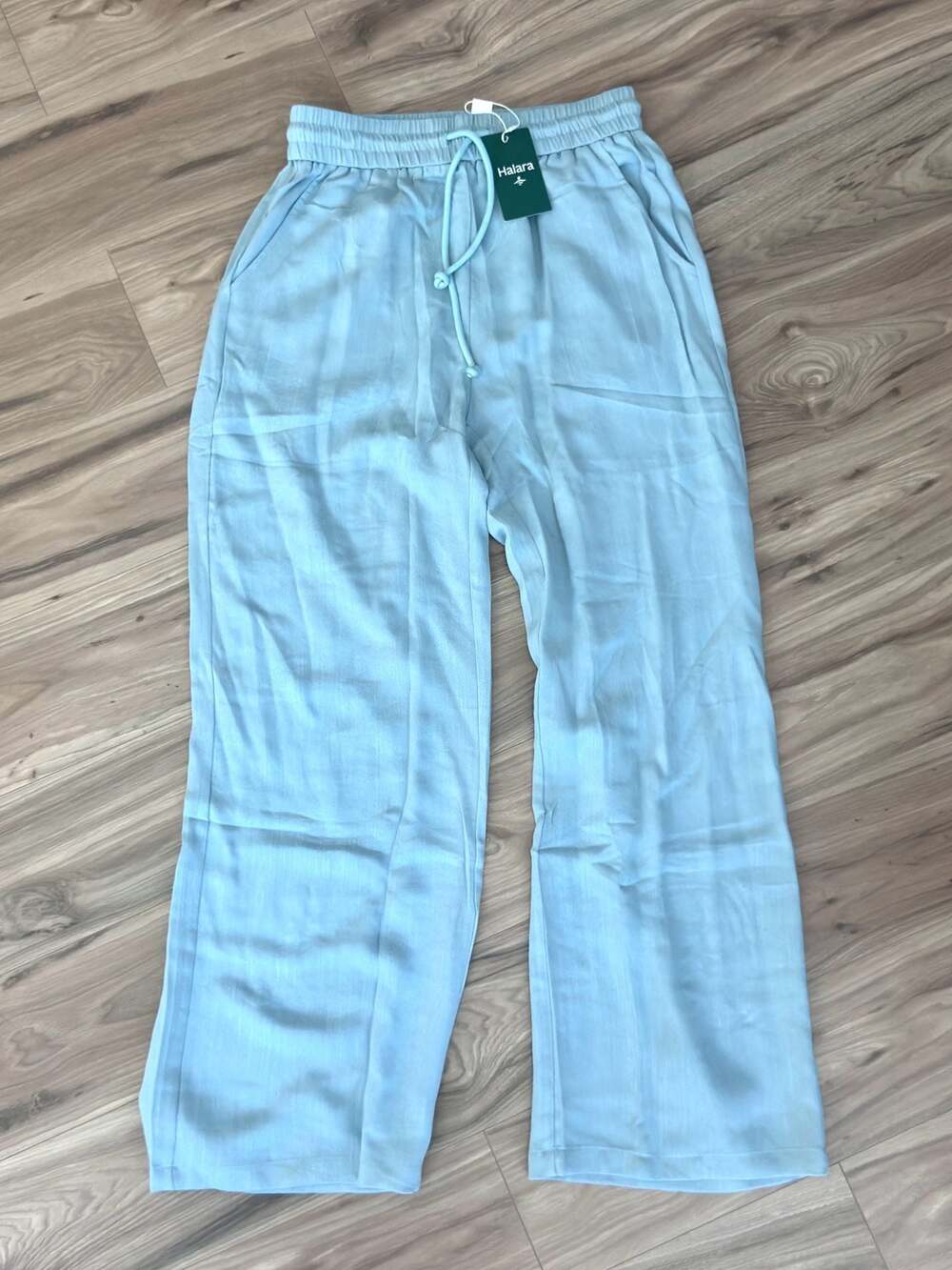 Halara High-Waisted Drawstring Wide Leg Casual Pants in Light Blue